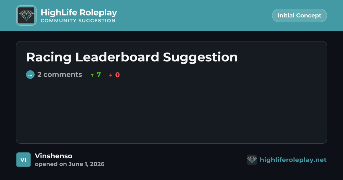 Racing Leaderboard Suggestion · Suggestion · Highlife Roleplay